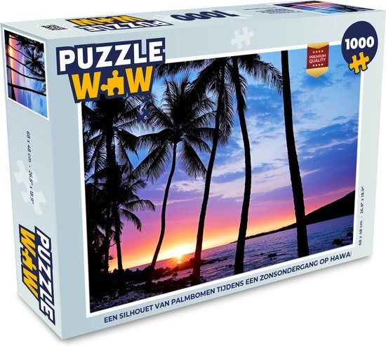 MuchoWow Puzzel Een silhouet van palmbomen tijdens een zonsondergang op Hawaii - Legpuzzel - Puzzel 1000 stukjes volwassenen - Sinterklaas cadeautjes - Sinterklaas voor grote kinderen