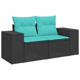 vidaXL Tuinbank 2-zits met kussens poly rattan zwart