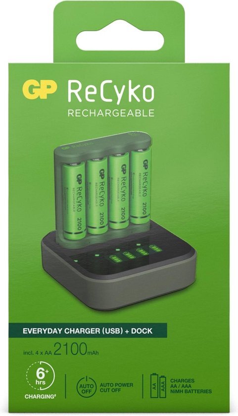 GP ReCyko Batterijlader - (USB) B421 4-slot incl. 4 x AA 2100 mAh + Docking - Oplaadbare batterijen - Batterij oplader