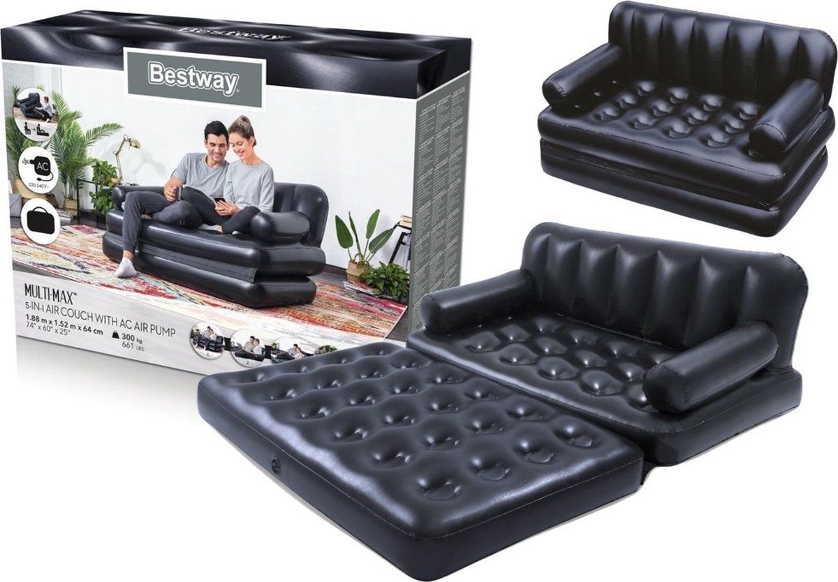 Bestway - Opblaasbank - Slaapbank - 188x152x64 cm - Zwart - Met Pomp