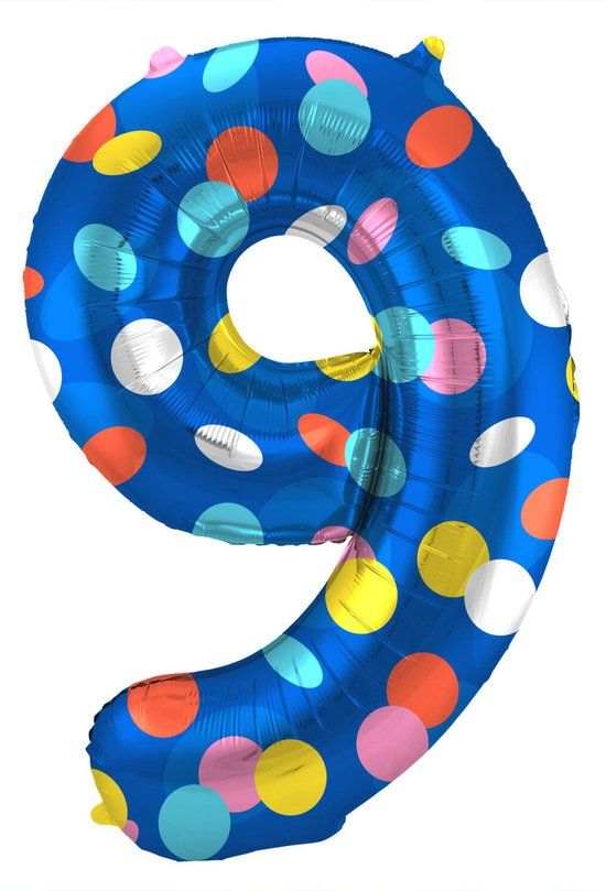 Folat Folieballon Cijfer 9 Colorful Dots - 86 cm
