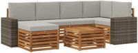 vidaXL - Buiten - bank - set - 7 - st - Naturel - en - lichtgrijs - Polyester