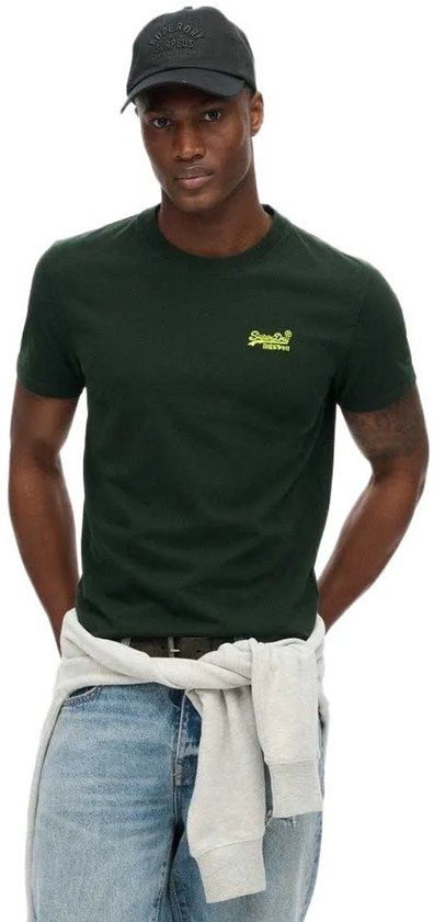 Superdry Organic Cotton Essential Logo T-shirt Heren XXXL Forest Green/Fluro Yellow