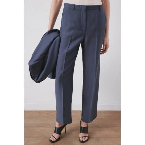 Mango Straight Regular Waist Pantalon Grijsblauw
