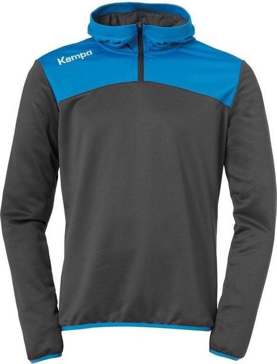 Kempa Emotion 2.0 Hoody met 1-4 Rits Kind Antraciet-Kempa Blauw Maat 116