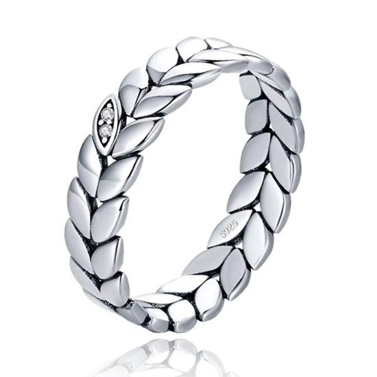 Elenza AMS Elenza Sterling Zilveren Bladpatroon Ring met Zirkonia Accent-16mm