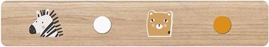 Spesely Kinderkapstok zebra beer - 4 Houten haken - Wandkapstok 40x5cm