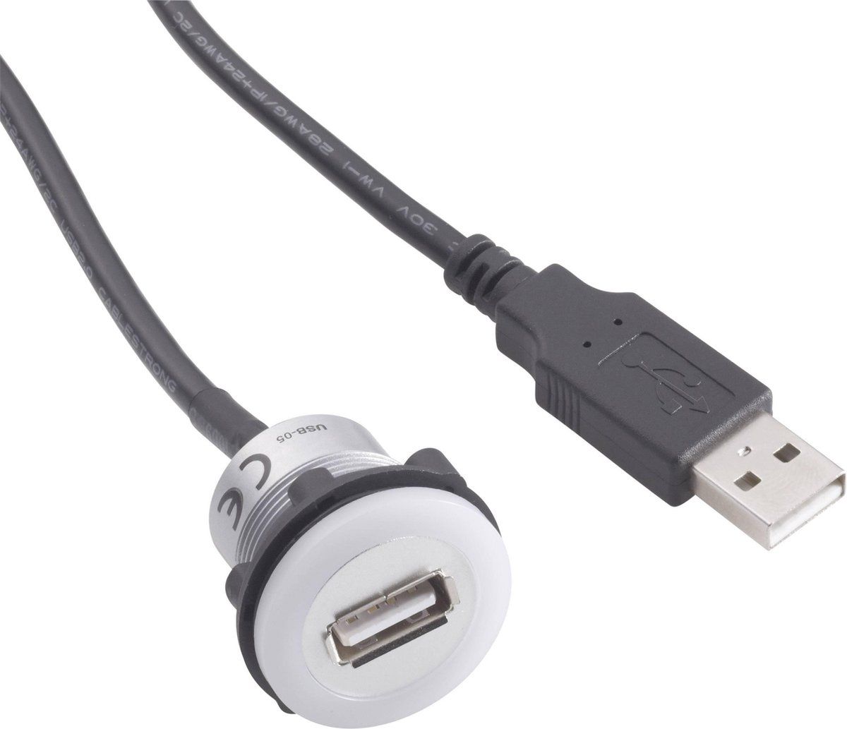 TRU COMPONENTS USB-inbouwbus 2.0 USB-05 USB-bus type A verlicht naar USB-steker type A met 60 cm kabel 1229314