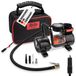 HEYNER® Mini-compresseur 12 V Pompe à air pour pneus de voiture avec manomètre Lampe de travail SMD intégrée, puissance nominale 9 bar, incluant 4 adaptateurs, sac de transport pratique, temps d'attente court