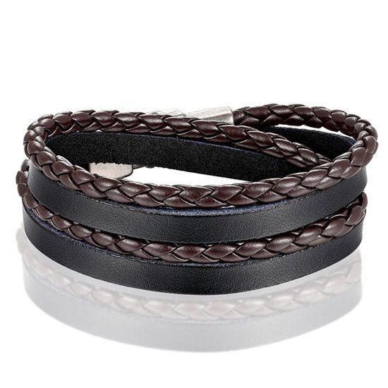LGT JWLS LGT Jewels Leren Wrap armband Gevlochten leer Zwart Bruin