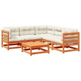 vidaXL 6-delige Loungeset met kussens, massief grenenhout, wasbruin