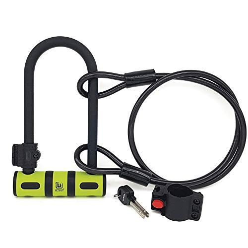 Urban Security UR80150B Fietsslot U-slot 80x190 gehard, Hoge Beveiliging met flexibele Staalkabel 120cm + Montagehouder voor Fiets, Scooter,U-slot: 80x190 mm / Kabel: 120 cm,Zwart / geel