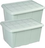 Plasticforte Opbergbox met deksel - 2x - Mintgroen - 60L - kunststof - 63 x 46 x 32 cm