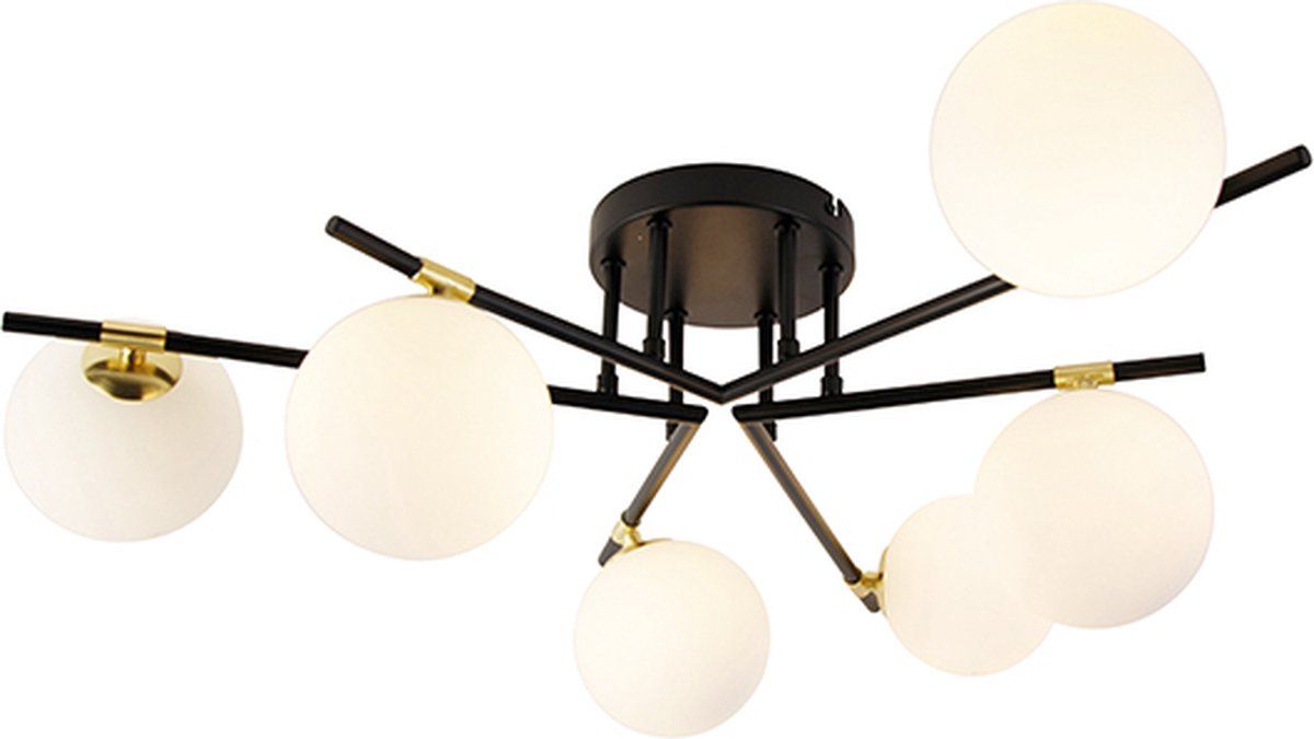 QAZQA Lynn Art Deco Plafondlamp - 6 lichts - Ø 76 cm - Zwart
