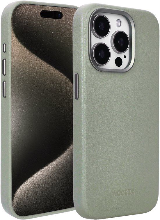 Accezz Leather Backcover Geschikt voor iPhone 15 Pro - Light Grey