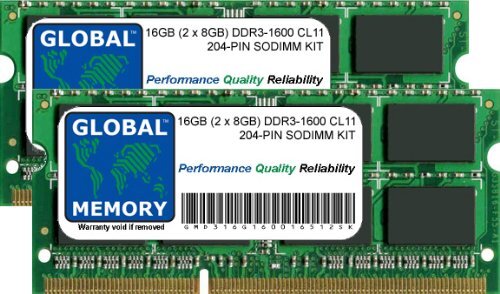 GLOBAL MEMORY 16GB (2 x 8GB) DDR3 1600MHz PC3-12800 204-PIN SODIMM GEHEUGEN RAM KIT VOOR MACBOOK PRO (MIDDEN 2012)
