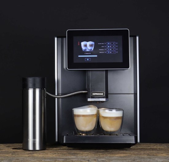 Hipresso DP2002 - volautomatische espressomachine Zwart/RVS - inclusief DP2020 -Melkkan - Geborsteld RVS - melk beker