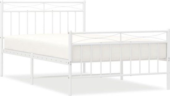 vidaXL Bedframe met hoofd- en voeteneinde metaal wit 107x203 cm