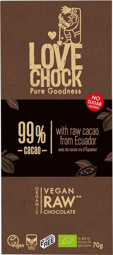 Lovechock chocolade Lovechock Extreme dark 99% pure bio (70g)