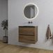 Saniclass Chaci Badkamermeubelset - 60x46x55cm - keramische wastafel zwart - 1 wasbak - zonder kraangat - 2 lades - ronde spiegel met verlichting - noten