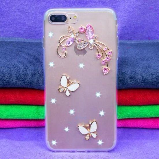 Merkloos Fevelove Diamond Encrusted Christmas Santa Claus Pattern TPU beschermhoes voor iPhone 6 Plus & 6s Plus (witte vlinder)
