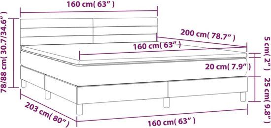 vidaXL Boxspring met matras en LED, stof, donkerbruin, 160x200 cm