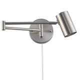 BARCELONA Led-wandlamp met scharnierarm en stopcontact, uittrekbare wandlamp metaal, nikkel, gesatineerd, industriële stijl, E27 G45 met schakelaar voor slaapkamer, lezen, hoofdeinde