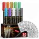 Set de 10 feutres de tatouage temporaire 10 couleurs, 12 pochoirs de tatouage, Marqueurs corporels imperméables et résistants à la transpiration pour enfants et adultes, Fournitures de fête d'Halloween