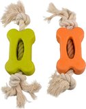 Duvoplus Eco Rubber Bone Dog Toy - Bamboo/Rice & Cotton - 27x6.5x3.8cm - Mixed Colors