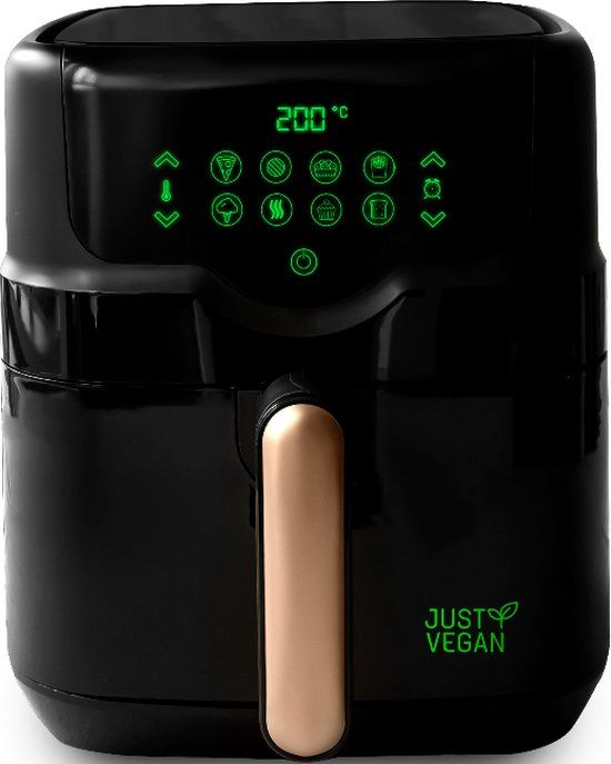 Just Vegan Airfryer - Zwart - 200°C - Heteluchtfriteuse - Plantaardige antiaanbaklaag