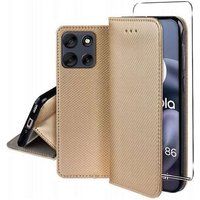 Motorola Housse pour Motorola Moto G86 / G86 Power 5G - etui coque pochette portefeuille + verre trempe - OR MAGNET