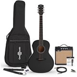 Gear4music Parlour Elektro-akoestische Gitaar, Zwart, 15W Akoestische Versterker & Accessoireset
