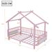 StarTech Roze Kinderbed in speelhuisstijl - Metalen frame - Enkel bed - Beschermroede - Decoratief dak - 90 x 200 cm