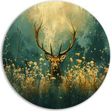 Merkloos / Sans marque Hert Wandcirkel - Dieren Schilderij - Aluminium - 50x50cm - Modern