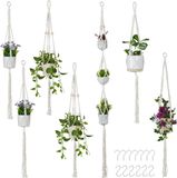 Relaxdays macramé plantenhanger, set van 7, hanging basket, boho, verschillende groottes, binnen, katoen, crème