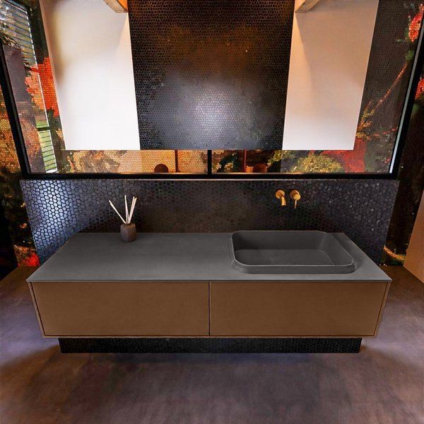 Mondiaz ERIN 150cm badmeubelset onderkast Rust met 2 lades Wastafel RIDGE rechts Dark grey ERIN11826