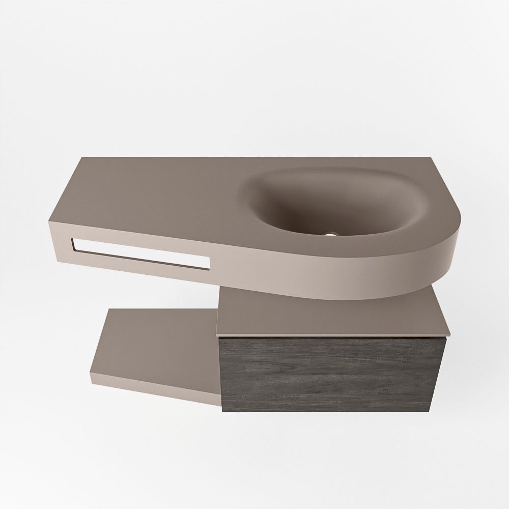 Mondiaz Riva Dulcet badkamermeubel rechts 100cm Smoke/Dark Brown