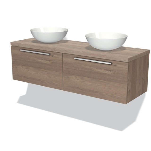 Maxaro Badkamermeubel Modulo Plato 140cm - Middenbruin Eiken - 2 Lades - Vlak Eiken Blad