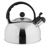 axentia Fluitketel in zilver/zwart, waterketel van roestvrij staal, waterkoker voor fornuis, theeketel met fluit, fluitketel met sandwichbodem, design-fluitketel 2,5 l