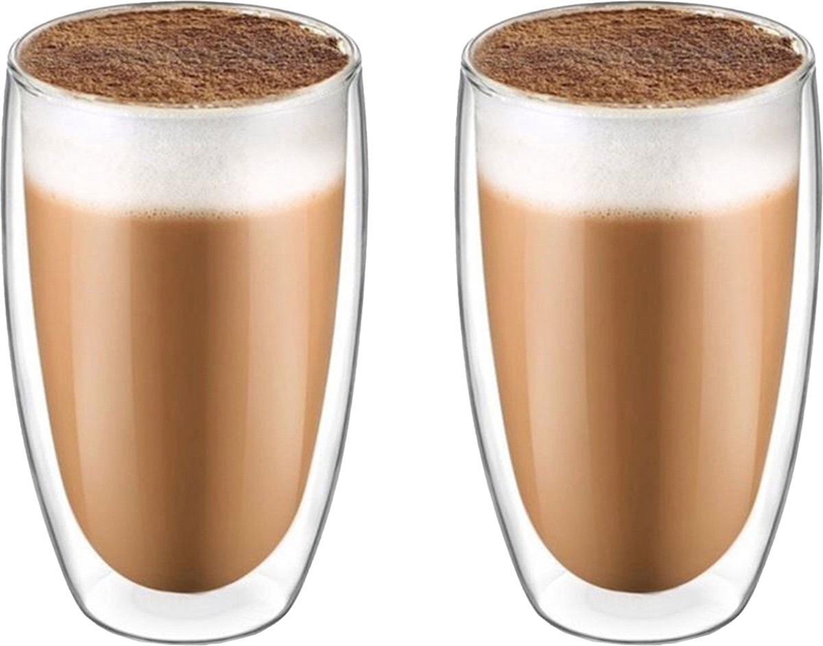 KRUMBLE Latte Macchiato glas - Dubbelwandige glazen - Set van 2 - 400 ml - Koffieglazen - Theeglazen - Latte kopjes - Vaatwasser bestendig - 8,8 x 8,8 x 14,5 cm