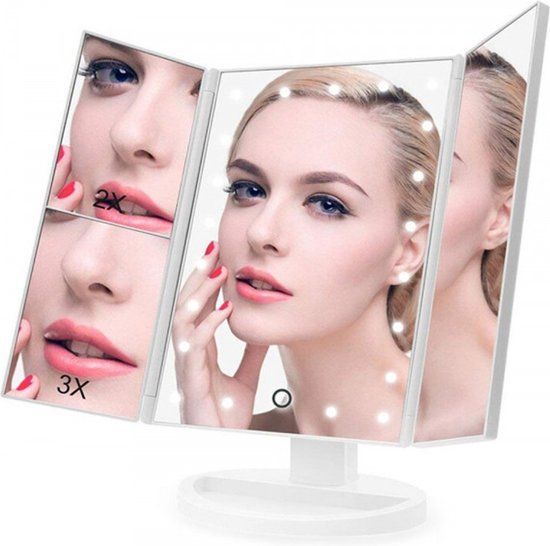 VERK GROUP SIKORSKI Spiegel met LED verlichting - make-up spiegel - wit - 2x vergroting - 3x vergroting