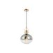 Elegante gouden kroonluchter, metalen behuizing met glazen kap, verstelbare hoogte 50-190 cm, diameter 28 cm, E27-fitting, max. 40 W, stijlvolle verlichting voor woondecoratie