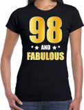 Bellatio Decorations Shoppartners Bv 98 jaar and fabulous tekst - verjaardag cadeau t-shirt - zwart - voor dames - Gouden letters - vrouwen - Leeftijd thema L