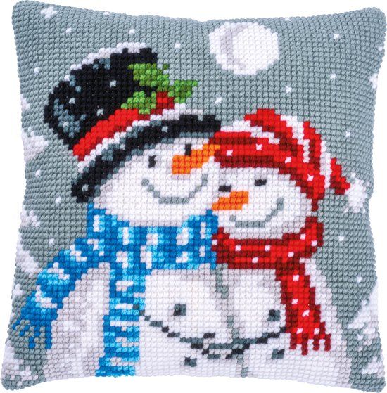 Vervaco Kruissteekkussen kit - Kerst - Sneeuwmannen - 40 x 40 cm