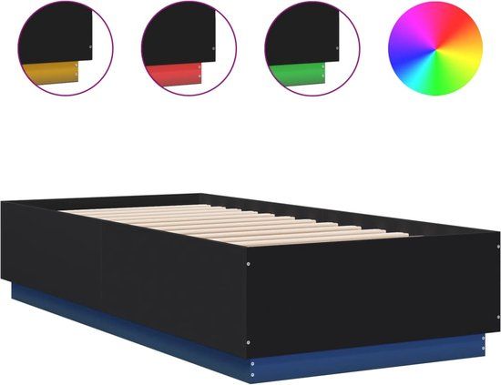 vidaXL Bedframe met LED-verlichting, bewerkt hout, zwart, 90x200 cm