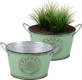 Sunnydays Plantenpot/bloempot teil - 2x - zink - rond - jadegroen - D22 x H12 cm