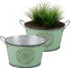 Sunnydays Plantenpot/bloempot teil - 2x - zink - rond - jadegroen - D22 x H12 cm