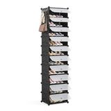 Mondeer Schoenenopbergkast, modulair schoenenrek, kubusvormige kunststof schoenorganizer met deur, stofdicht en waterdicht, voor entree, hal, slaapkamer, woonkamer, winkels 20 paar schoenen, zwart