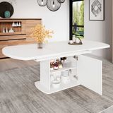 MODFU Ovale Uitschuifbare Eettafel Met Opbergruimte - Wit En Zilver - 140-200x80x75 Cm
