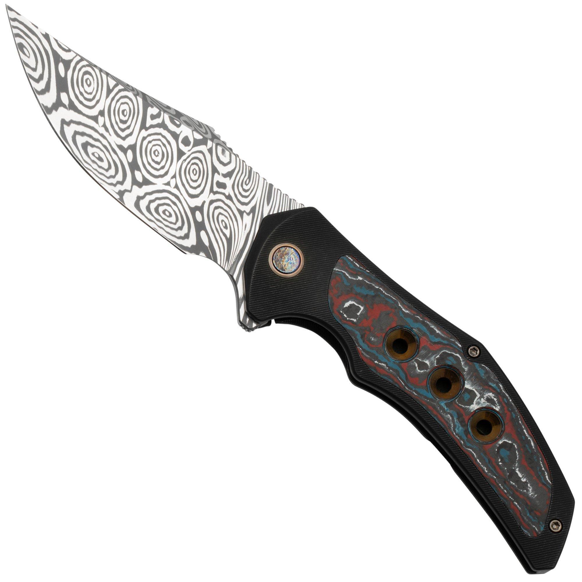 WE Knife Magnetron Black Titanium Nebula Fat Carbon, Heimskringla Damasteel WE18058-DS1 zakmes